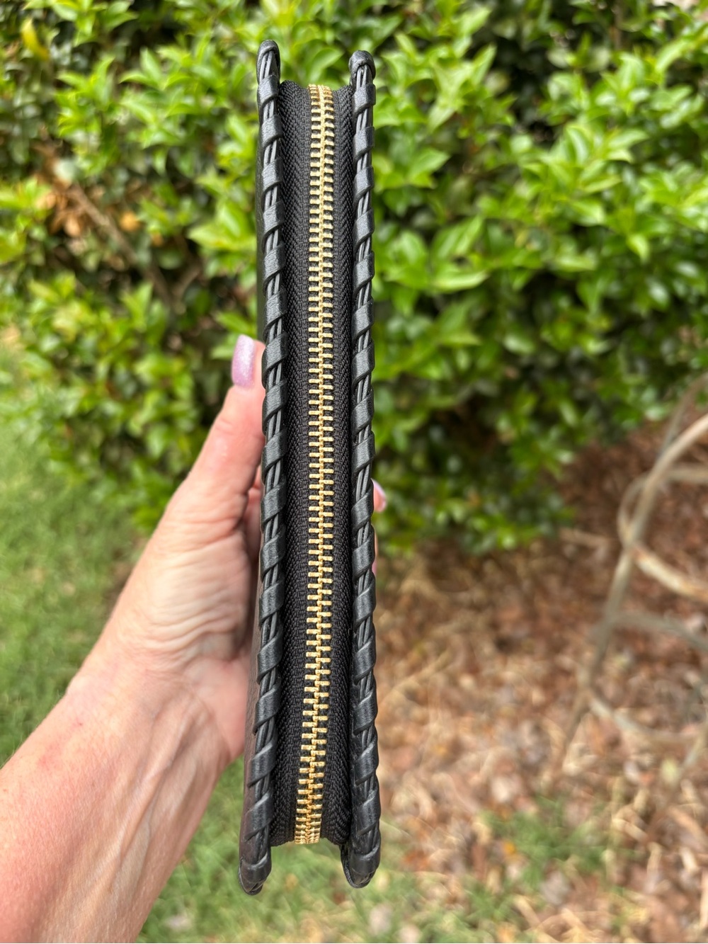 Tory Burch Black Pebbled Leather Whipstitch Zip Wallet - Picture 7 of 10